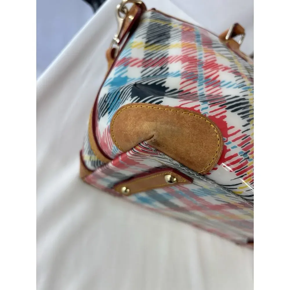 Dooney Bourke Chatham White Bright Plaid Domed Satchel Top Handles Shoulder